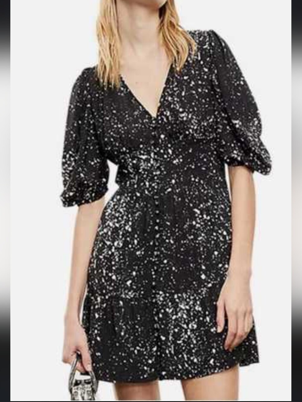 The Kooples Black Painted Spot Dress Tea Dress Silk Blend Size 3